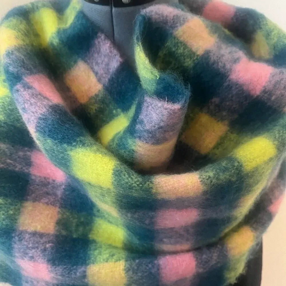 Natasha Multi Colored Plaid Blanket Scarf fringe Plaid Shawl Oversized NWT